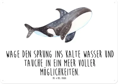 Produktbild von Mr. & Mrs. Panda Wandbild Orca DIN A4 - Weiß - Geschenk, Arbeit, Wal, Retro Blechschild, Meer, Türschild, Schild, Metallbild, Büro, Selbstliebe, tafel, Orcas