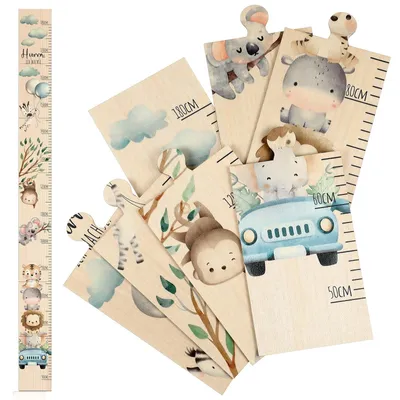 Productafbeelding van Meetlat Houten Wandmeettabel - Groeimeter Kinderen 50-180 cm - Geboortecadeau - Decoratief - Schattige Dieren - Groeitabel