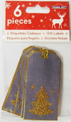 Produktbild von 6 Geschenkanhänger - Weihnachtsbaum mit goldenen Pailletten