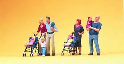 Produktbild von Preiser Eltern mit Kindern. Kinderwagen 10494