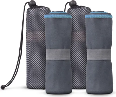 Produktbild von Mikrofaser Sporttuch 2er Pack - Blau- (50x100cm) mit Spanngummi und Tasche, kompakt und leicht - als Reisehandtuch Urlaub - für Sport, Sauna, Fitness - schnelltrocknend