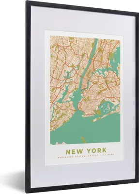 Produktbild von MuchoWow® Gerahmtes Poster New York - Stadtplan - Vintage - Karte 40x60 cm - Poster mit Schwarzem Bilderrahmen Wandposter Rahmen Foto Bilder - Poster in Rahmen