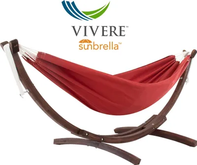 Produktbild von VIVERE Hängematte aus Sunbrella mit Gestell aus Holz 260 cm – 200 kg Belastung - Crimson