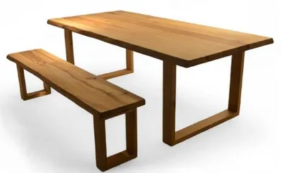 Productafbeelding van Massief houten eettafel, rustieke stijl. Zitbank, geschikt voor eetkamer of tuin