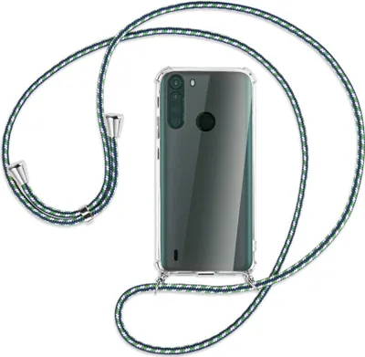 Produktbild von Handykette Backcover-Schutzhülle mit Band (Metall silberfarben) für Motorola One Fusion - grün/blau/weiß