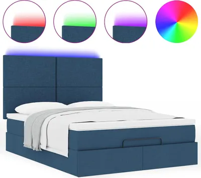 Produktbild von Ottoman-Bett mit Matratze & LEDs Blau 140x200 cm Stoff