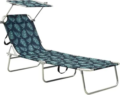 Produktbild von Klappbare Sonnenliege mit Dach Stahl Blattmuster, Gartenliege, Liegestuhl, Sonnenstuhl, Sonneninsel Outdoor, Liegen, Gartenmöbel, Bäderliege, Relaxliege - 310328