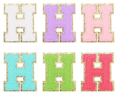 Produktbild von Chenille-Buchstaben zum Aufbügeln - Selbstklebend mit Glitzer-Goldrand - Für Kleidung Taschen Laptop und Handyhülle - 6 Stück Buchstabe H