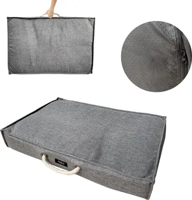 Image de HiPet® Lit / coussin pour animaux domestiques - Lit pour chien / chat avec dessous antidérapant et poignée de transport 60x40cm - Gris