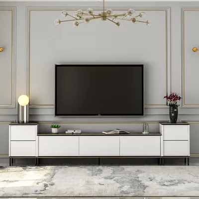 Obrázek produktu pro Skye Decor, Imaj - Bílá, Mramor, TV stolek, 100 % MELAMÍNOVÁ DESKA, Bílá, 180 x 35 x 45,2 cm