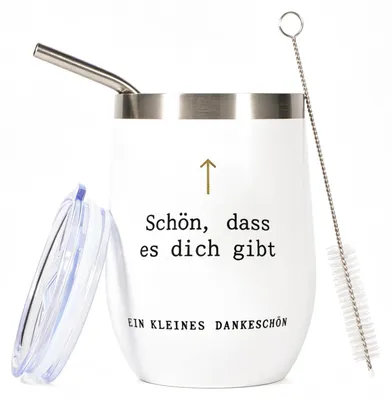 Thermosbecher Edelstahl weiß 360 ml mit Deckel & Trinkhalm