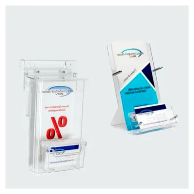 Produktbild von Prospekthalter im DIN LANG Format mit Visitenkartenständer und Prospektbox