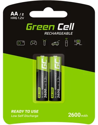 Immagine prodotto di Batterie AA ricaricabili Green Cell 2600 mAh, 1,2 V, confezione da 2