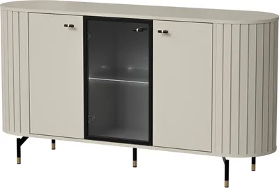 Produktbild von BETTSO Stilvolle friesgerundete dreitürige Kommode für das Wohnzimmer mit LED-Beleuchtung ZANTE Kaschmir Beige