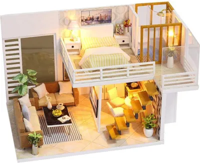 Image de Habarri | Maison Miniature - DIY Maison de Poupées - Maison en Bois avec Meubles et éclairage LED - Cadeau pour Enfants - Confortable Et Élégante