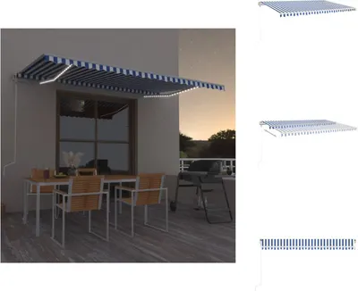 Obrázok produktu pre vidaXL Automatická markíza s LED a senzorom vetra 500x350 Modrá a biela - Markízy