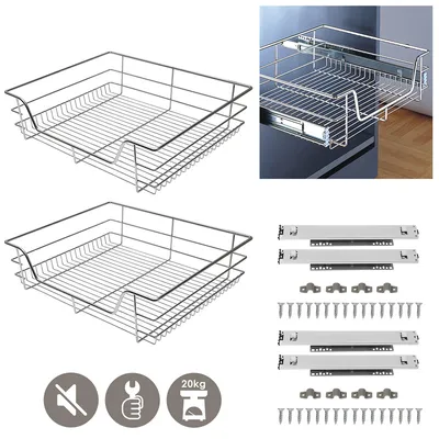 Zdjęcie produktu dla Wolketon 2x 60cm wysuwana szuflada teleskopowa Wysuwana półka Szuflada kuchenna półka na półkę 60cm