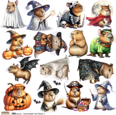 Zdjęcie produktu dla Naklejki papierowe - ScrapLove - Halloween Capybara 1 - Kapibary