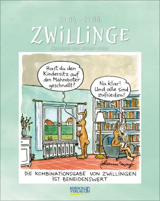 Produktbild von Zwillinge 2027: Sternzeichenkalender-Cartoonkalender als Wandkalender im Format 19 x 24 cm.