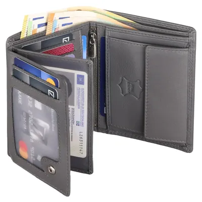 Produktbild von Leder Geldbörse Herren Portemonnaie RFID Hochformat Geldbeutel Echtleder (9900) Grau