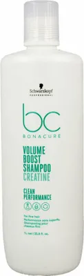 A white bottle of Schwarzkopf Professional BC Bonacure Volume Boost Shampoo Creatine.