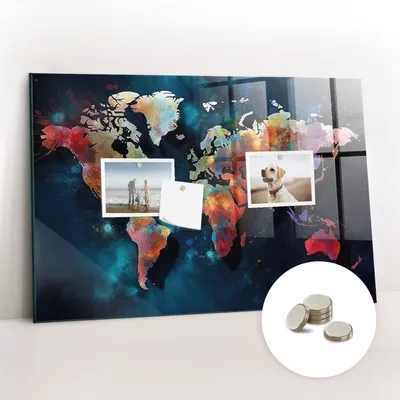 Obrázok produktu pre Magnetická tabuľa na stenu - Memo Tabuľa Sklenená - vrátane 5 magnetov - 60x40 cm - Abstraktná mapa