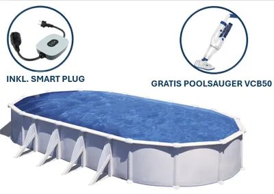 Produktbild von GRE Ovaler Stahlwandpool in Weiß KITPROV1028 – 1000 x 550 x 132 cm, Komplettset + GRATIS Elektrischer Poolreiniger VCB50