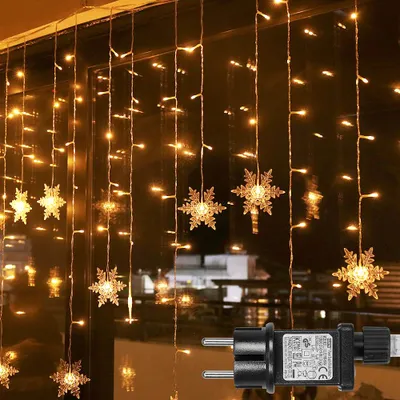 Produktbild von 3.5m LED Schneeflocke Lichterkette 8 Lichtmodi Wasserdicht 31V Lichtervorhang für Innen Garten Fenster Weihnachten Deko