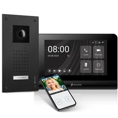 Produktbild von Entri L Video Türsprechanlage, 1 Familienhaus mit 7-Zoll Monitor, 2-Draht, Unterputz, Video Türklingel Smartphone App, Full HD Kamera, schwarz