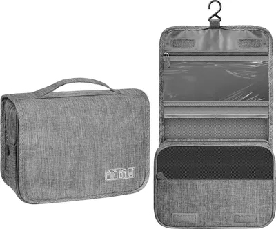 Produktbild von STILVORA Kulturbeutel, Große Kulturtasche mit Haken, Wasserdicht, Multifunktional, Reise- und Badezimmer-Organizer für Damen und Herren, Praktisch und Geräumig, Grau