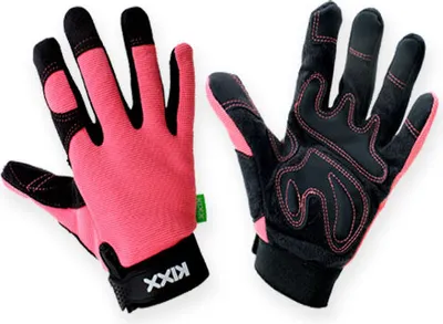 Produktbild von Kixx Synthetik Gartenhandschuhe Schutz & Komfort Gr.8 Rosa Schwarz mit Klettverschluss