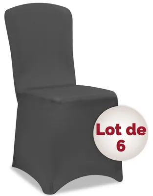 Image de DETEX® 6x Housse de chaise anthracite tissu stretch opaque infroissable amovible mariage fête réception