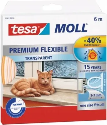 Image de TESA Joint silicone autocollant pour fenêtres, transparent, 9mm x 7mm x 6m