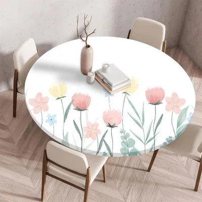 Produktbild von Tischdecke Rund Abwaschbar 160cm mit Gummiband Lotuseffekt Tulpenmuster