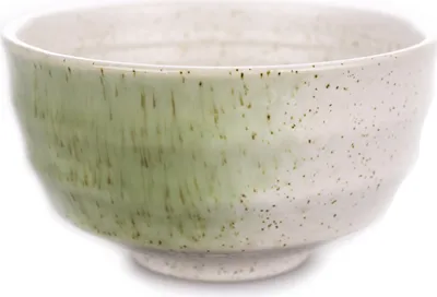 Immagine prodotto di Ciotola matcha "Shiro" – ciotola da tè giapponese in Vetroceramica, bianco crema lucido con tocchi verdi, ideale per principianti