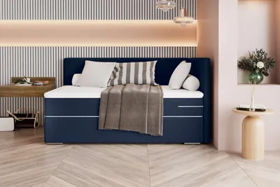 Produktbild von 99rooms Phönix Mini Plus Boxspringbett 100x200 cm Webstoff MALMO_NEW Dunkelblau Seitenteil rechts