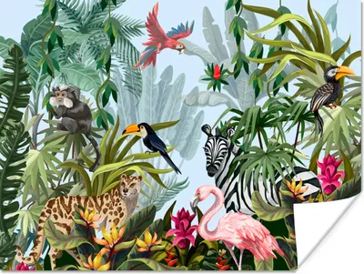 Produktbild von MuchoWow® Poster Dschungel - Natur - Jungen - Mädchen - Kinder - Zebra - Flamingo 160x120 cm - Foto Plakat