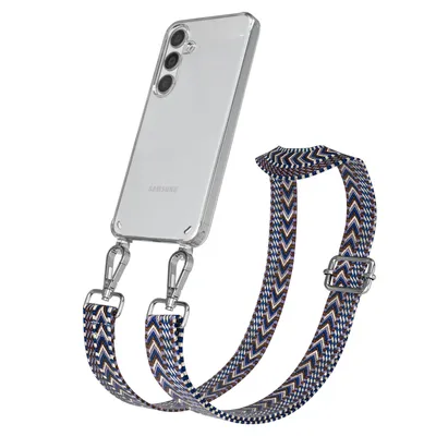 Produktbild von EAZY CASE Handykette - Verstellbarer Trageriemen kompatibel mit Samsung Galaxy S24, Handykordel mit transparenter Silikon-Hülle, Band in Blau
