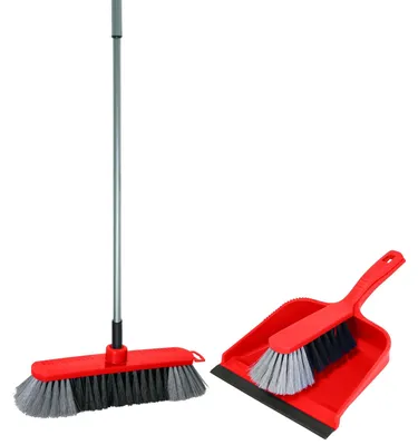 Produktbild von Novaliv Saalbesen 30 cm FEINE KUNSTBORSTEN & Kehrgarnitur Feger und Kehrblech Kunststoff Zimmerbesen mit Stiel Teleskopstiel 130 cm Saalbesen mit Gewinde Kehrfeger Kehrbesen Handfeger Kehrschaufel
