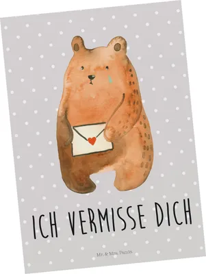 Produktbild von Mr. & Mrs. Panda Postkarte Bär Liebesbrief - Grau Pastell - Geschenk, Liebeskummer, Teddy, bildkarte, Vermissen, Postkarten, Grußkarte, Ansichtskarten, Partner, Freundin