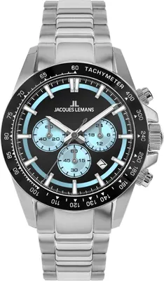 Jacques Lemans 1-2207B Herrenuhr Chronograph Schwarz/Eisblau 1