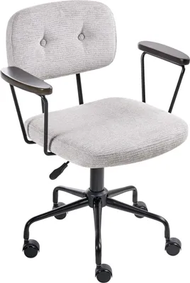 Produktbild von BELIANI Bürostuhl Hellgrau Stoff Knopfheftung mit Armlehnen Rollen Gasdruckfeder Höhenverstellbar Drehbar Retro Büro Wohnzimmer Esszimmer Drehstuhl