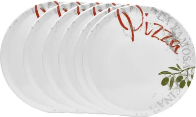 Obrázek produktu pro Sada 6 velkých talířů na pizzu – průměr 30,5 cm – porcelán – vhodné do mikrovlnné trouby – vhodné do myčky – odolné a pevné – servírovací talíře