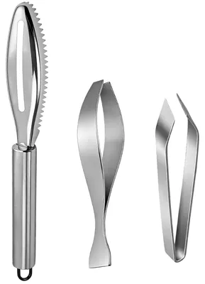 Fischschupper-Set, 3-teilig, Edelstahl, Grätenpinzette