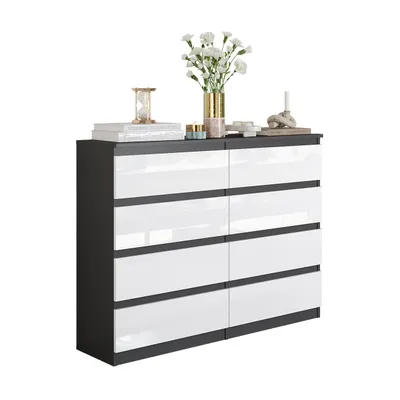 Immagine prodotto di GABRIEL - Cassettiera / credenza con 8 cassetti - antracite / bianco lucido - altezza 92 cm, larghezza 120 cm, profondità 33 cm