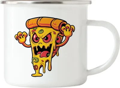 Produktbild von Gruselige Pizza Emaille-Tasse Halloween Geschenkidee Gruselgeschenk Pizza Halloweenparty