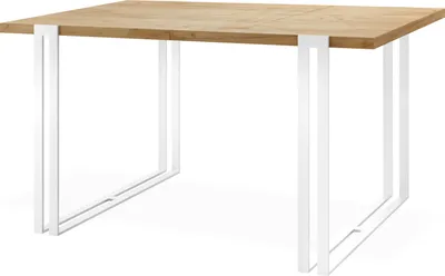 Obrázok produktu pre Rozťahovací jedálenský stôl - Veľký stôl v loftovom štýle s bielymi kovovými nohami 140 až 240 cm - Priemyselný stôl do obývačky - Spacesaver - Dub Craft - 140 x 80 cm