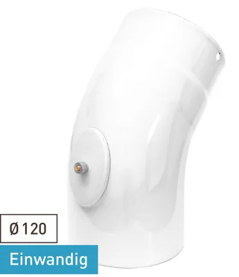 Produktbild von Raik Rauchrohrbogen / Ofenrohrbogen Emaille 120mm - 45° Bogen glatt Weiß mit Reinigungsöffnung