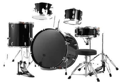 Produktbild von Schlagzeug, komplettes 5-teilige Set, professionelle Klangqualität, 22 Zoll komplettes Full-Size Schlagzeugset, Schwarz