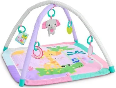 Image de BRIGHT STARTS Tapis d'éveil bébé pliable - Jungle Rose - Arche avec jouets sensoriels et musicaux, miroir